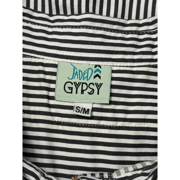 Jaded Gypsy Love Letters Striped Short Sleeve Button Up Top Women's S/M Lace - Picture 9 of 11